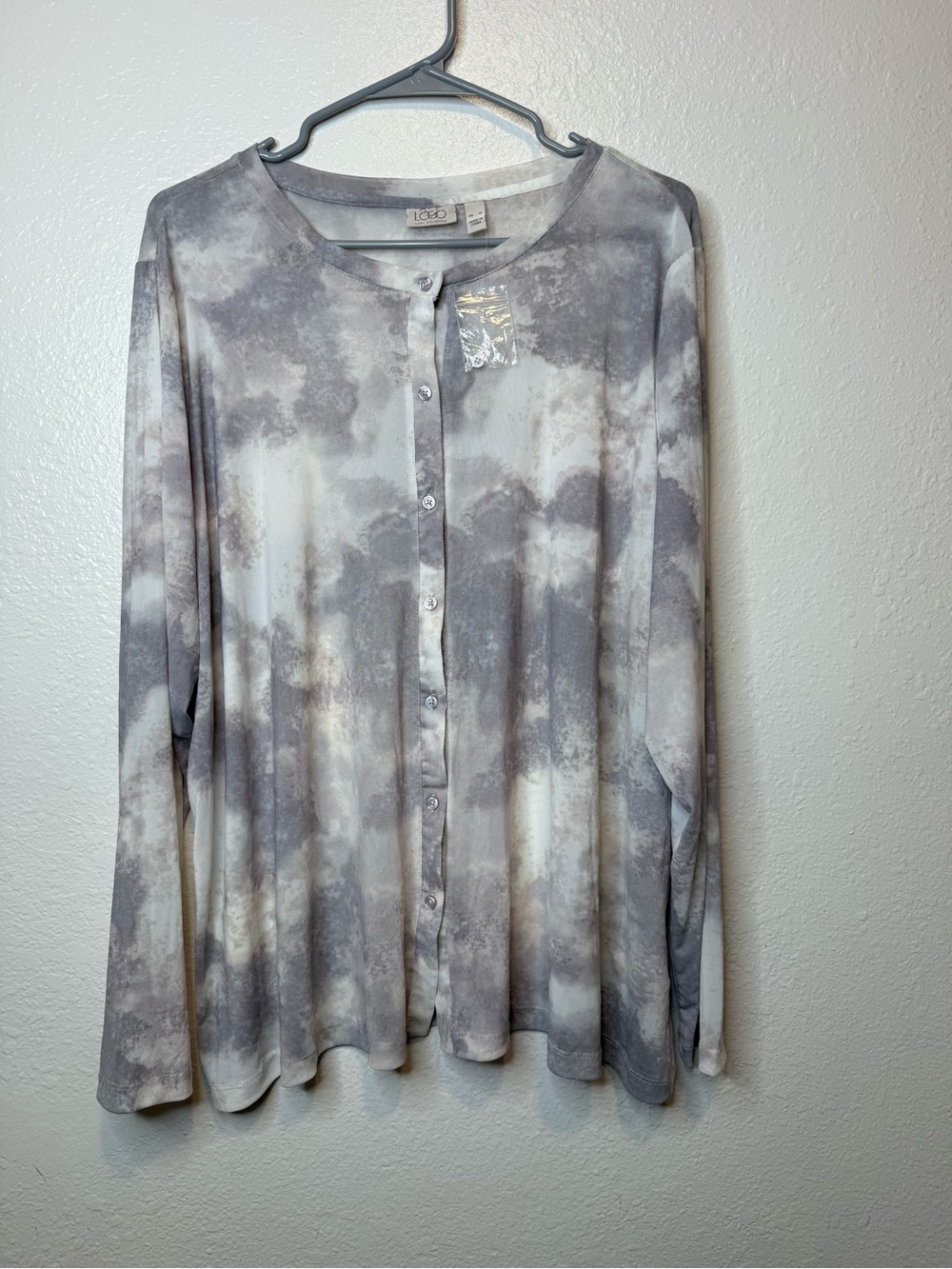 LOGO by Lori Goldstein Tie Dye Button Front Mesh Long Sleeve Blouse Size XL